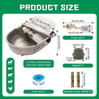 Automatic Dog Water Feeder 3L Stainless Steel Bowl for Chicken Cattle Sheep | with Float Valve Auto Fill Water Wall Mounted Livestock Waterer Rust Proof Keep Water Fresh Easy to Clean & Install for Goat6