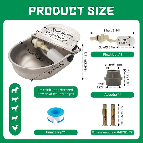 Automatic Dog Water Feeder 3L Stainless Steel Bowl for Chicken Cattle Sheep | with Float Valve Auto Fill Water Wall Mounted Livestock Waterer Rust Proof Keep Water Fresh Easy to Clean & Install for Goat6