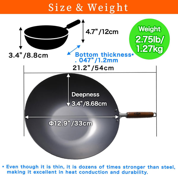 燕鉄器 Nitrided Flat-Bottom Wok with Handle, Woks, Stir Fry Pans 12.99 Inch 33Cm7