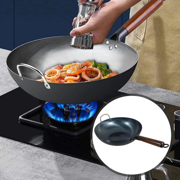 Carbon Steel Wok Iron Wok Frying Pan 32Cm Traditional Chinese Woks Cooking Pot Kitchen Frying Pan Wok Stir Fry Pan for Japanese Stir-Fry Grilling Frying Steaming Carbon Steel Pan8