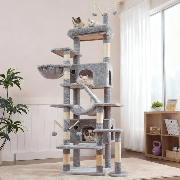 Hey-Brother Cat Tree Tower with Sturdy Supporting Posts, 2 Condos, MPJ082W- | 82.7 Inches Multi-Level Cat Tower with 5 Teaser Toys, Sisal Scratching Posts, Large Bed, Hammock for Indoor Cats, Light Gray9
