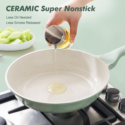 Nonstick Ceramic Frying Pan 11-Inch, Healthy Non Toxic Skillet, Induction Compatible Omelet Pan with Heat Resistant Handle, Pfas-Free, Mint Green9