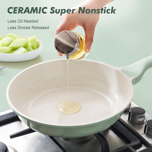 Nonstick Ceramic Frying Pan 11-Inch, Healthy Non Toxic Skillet, Induction Compatible Omelet Pan with Heat Resistant Handle, Pfas-Free, Mint Green9