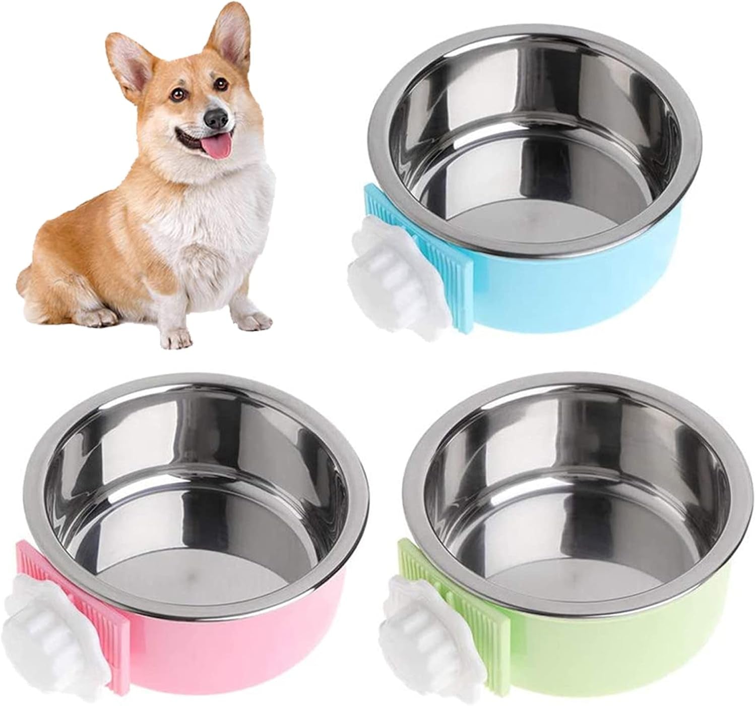 kathson-crate-dog-bowl-removable-stainless-steel-hanging-pet-kennel-cage-bowl-food-water-feeder-coop-cup-for-puppy-cat-rabbit-guinea-pigs-ferret-bird-2-pcs-size-m-blue-and-green