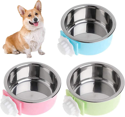 Kathson Crate Dog Bowl, Removable Stainless Steel Hanging Pet Kennel Cage Bowl Food & Water Feeder Coop Cup for Puppy, Cat, Rabbit, Guinea Pigs Ferret Bird (2 PCS, Size: M, Blue and Green)21