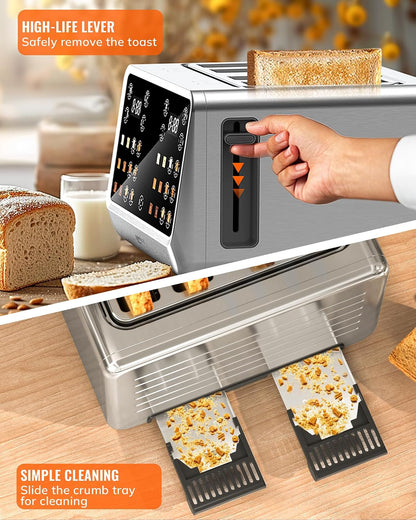 Toaster 4 Slice with Touchscreen, Memory Function & Single-Slot Focus,  1800W Smart Digital Toaster for Ultimate Control, Wide Slot to Reheat & Defrost Bagels, Bread, Waffles, Stainless Steel6