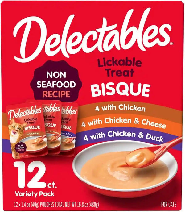 Delectables Bisque Non-Seafood Lickable Wet Cat Treats, Variety Pack, 12 Count (Pack of 1)1