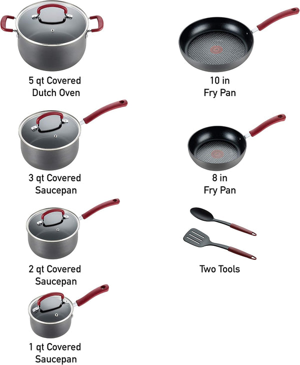 Ultimate Hard Anodized Nonstick Cookware Set 12 Piece, Oven Broiler Safe 600F, Kitchen Cooking Set W/Fry Pans, Saucepans, Dutch Oven, Kitchen Utensils, Pots and Pans, Dishwasher Safe, Black2