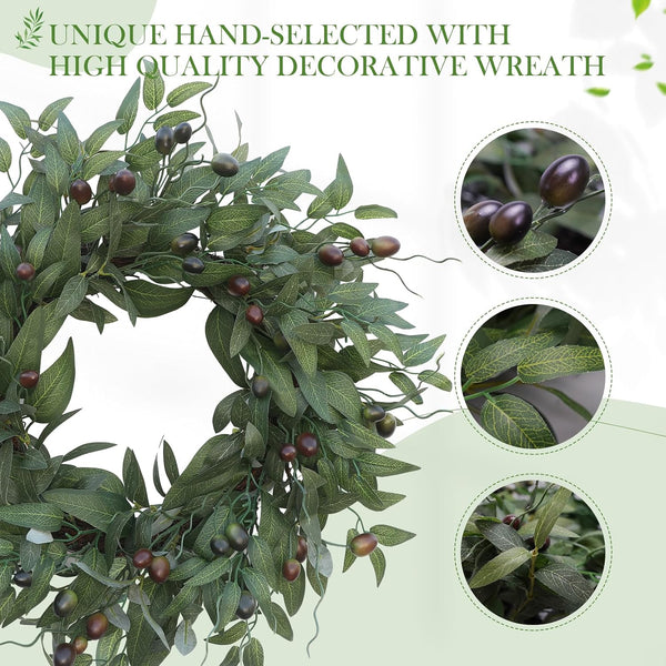 Olive Wreaths 20 Inch Wreath for Front Door with Purely Handmade Realistic Dense Olive Leaf Olive Berry, Elegant Home Decor Wreath Ideal for Front Doors, Hallways, Any Area You Want to Brighten2