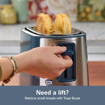 Extra-Wide Slot 2 Slice Toaster with Bagel & Defrost Buttons | Browning Control with 7 Shades | Auto Shutoff | Toast Boost | Slide-Out Crumb Tray | Kitchen Makeover Blue | 226346