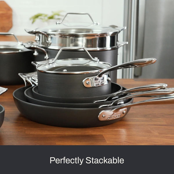 All-Clad Essentials Hard Anodized Nonstick Cookware Set 10 Piece Oven Safe 350F Pots and Pans Black5