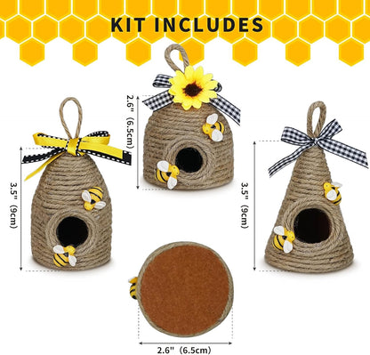 Bee Hive Decor,Bumble Bee Rustic Hive,Natural Bee House,Bee Party Decor | 3PA Bumble Bee Theme Party Decor Spring Summer Rustic Farmhouse Kitchecn Table Decorations, Honey Bee Tiered Tray Decoration5