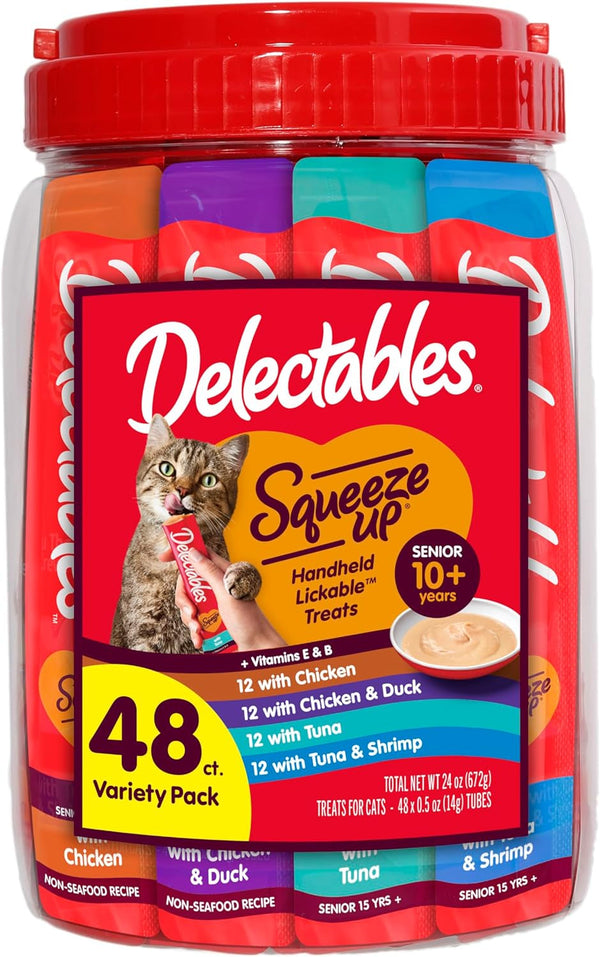 Delectables Squeeze up Creamy Squeezable Puree, Lickable Wet Cat Treats, Grain Free, No Added Fillers, No By-Products, No Added Preservatives, 0.5 Ounces Senior Chicken, 32 Tubes Total9