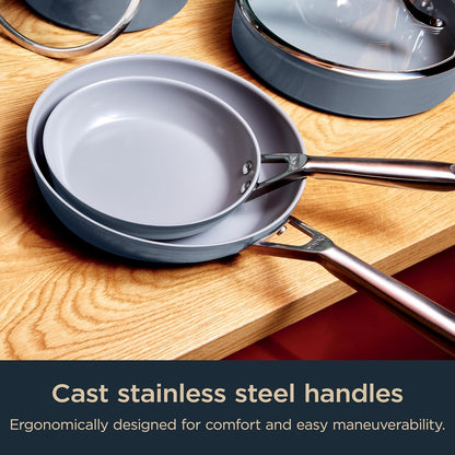 Ninja® Ceramic Pro 10-Pc Cookware Set, Pfas-Free, Midnight Blue, CW39010MM | Titanium-Infused Ceramic, 10-Year Nonstick Guarantee. No Lead, Cadmium. All Stovetops & Induction Compatible. Broil to 550°F.10