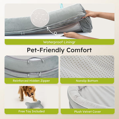 CWAWZ XL Orthopedic Dog Bed, Extra Large Dog Bed, Dog Sofa for Large Sized Dogs with Full-Surround Bolsters, Dual-Sided Dog Cooling Bed with Memory Foam, Washable Sofa with Nonslip Bottom, Light Grey6