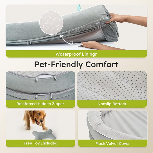 CWAWZ XL Orthopedic Dog Bed, Extra Large Dog Bed, Dog Sofa for Large Sized Dogs with Full-Surround Bolsters, Dual-Sided Dog Cooling Bed with Memory Foam, Washable Sofa with Nonslip Bottom, Light Grey6