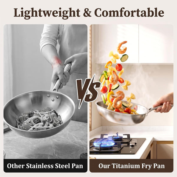 8" Titanium Pans for Cooking,Pure Healthy Titanium Frying Pan | Non-Toxic PFAS/PFOA/PTFE Free Titanium Hammered Cookware with Lid for Even Heating, Induction Compatible Oven & Broiler Safe5