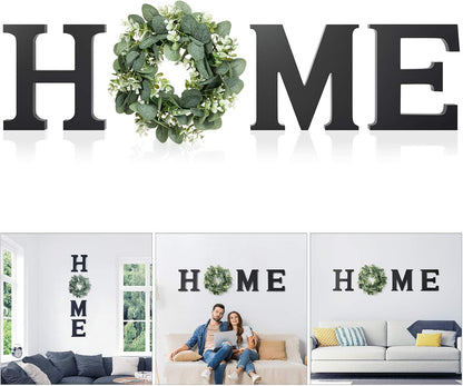 Wooden Home Letters with Wreath Artificial Eucalyptus Modern Decorative Hanging Farmhouse Sign for Living Room & Kitchen - Housewarming & Couple Gifts - Christmas Decoration1