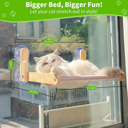 Cat Window Perch with Wooden Frame – Aloxina Foldable Cat Hammock Bed for Indoor Cats, Breathable Sandwich Mesh Cover, Strong Suction Cups, No Drilling, Supports Large Cats6