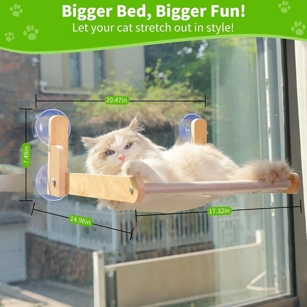 Cat Window Perch with Wooden Frame – Aloxina Foldable Cat Hammock Bed for Indoor Cats, Breathable Sandwich Mesh Cover, Strong Suction Cups, No Drilling, Supports Large Cats6