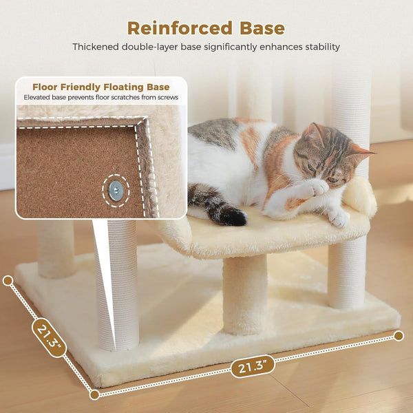 43.3" Cat Tree for Indoor Cats Large Adult, Multi-Level Cat Tower | Cat Tree Tower with Spacious Top Perch, Large Cat Bed, Scratching Posts and Pompom Balls for Fun4