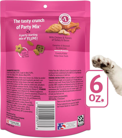 Purina Friskies Cat Treats, Party Mix California Crunch with Chicken - (Pack of 6) 6 Oz. Pouches7