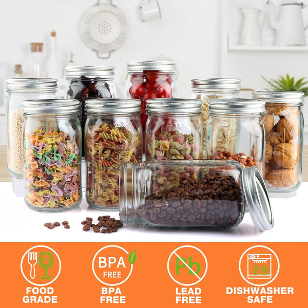 Wide Mouth Mason Jars with Lids 32 Oz, 12 Pack Quart Canning Jars | Clear Glass Mason Jars with Lids and Bands for Preserving, Canning, Meal Prep, Pickling3