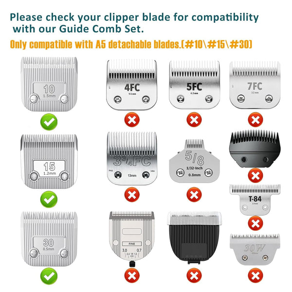 Professional Animal Stainless Steel Comb Set for A5-Style Detachable Blade Clippers, Snap-On Size #10/15/30 for Pets, Dogs, Cats, and Horses (Not Compatible with 5-In-1 Blades) | Snap-On Size #10/15/30 for Pets, Dogs, Cats, and Horses (Not Compatible with 5-In-1 Blades)3