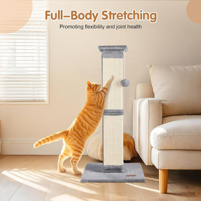 Cat Scratching Post 33 Inch for Indoor Cats, High Cat Scratch Post Grey, Cat Tree for Full-Body Stretching, Protect Your Furniture6