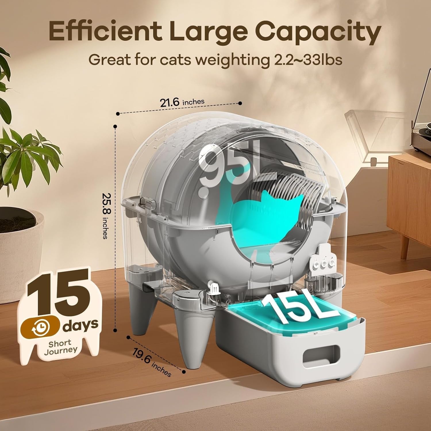 fumoi-automatic-cat-litter-box-self-cleaning-litter-box-large-capacity-for-multiple-cats-app-control-with-safety-sensors-removable-washable-liner-2-rolls-garbage-bags-grey