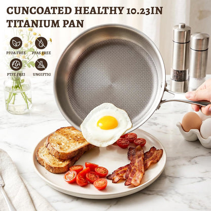 8" Titanium Pans for Cooking,Pure Healthy Titanium Frying Pan | Non-Toxic PFAS/PFOA/PTFE Free Titanium Hammered Cookware with Lid for Even Heating, Induction Compatible Oven & Broiler Safe3