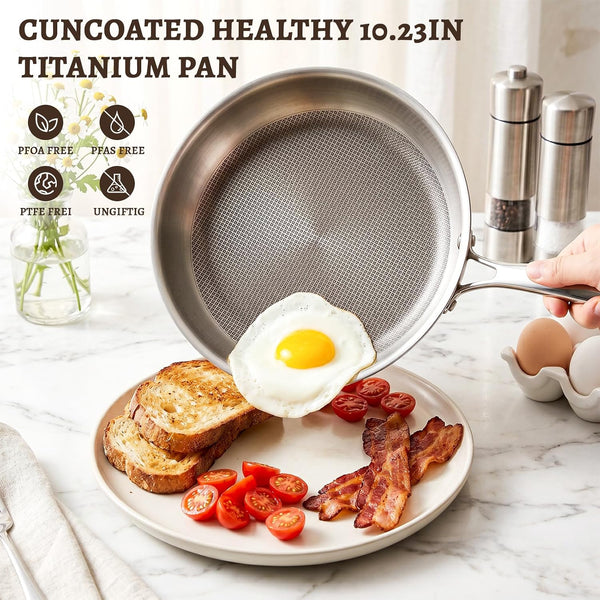 8" Titanium Pans for Cooking,Pure Healthy Titanium Frying Pan | Non-Toxic PFAS/PFOA/PTFE Free Titanium Hammered Cookware with Lid for Even Heating, Induction Compatible Oven & Broiler Safe3