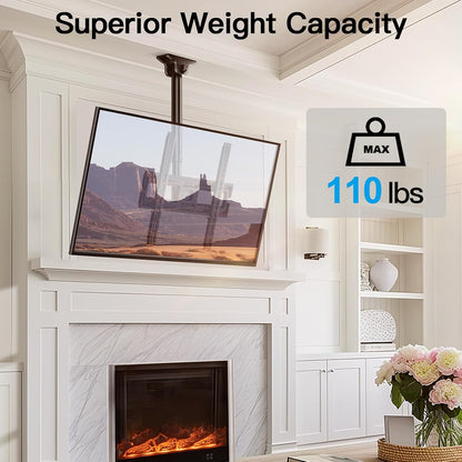Ceiling TV Mount for 26-65 Inch Flat Screen Displays, Max VESA 400X400Mm, Hanging Adjustable Ceiling TV Bracket Fits Most LCD LED OLED 4K Tvs, Pole Ceiling Mount Holds up to 110Lbs, PSCM23