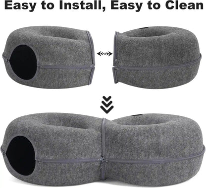 8-Shaped Large Cat Tunnel Bed for Indoor Cats, Infinite Circulation Peekaboo Cat Cave with 12 Toy Balls, Cat Donut Tunnel for Cats up to 30 Pounds (Dark Grey, L 38X24X11In)6