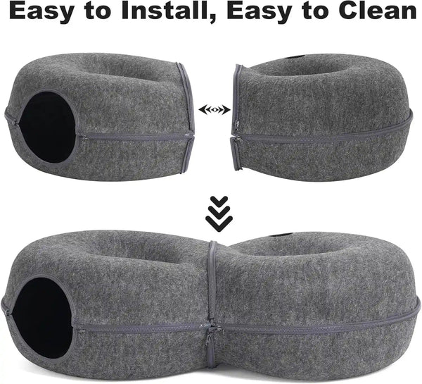 8-Shaped Large Cat Tunnel Bed for Indoor Cats, Infinite Circulation Peekaboo Cat Cave with 12 Toy Balls, Cat Donut Tunnel for Cats up to 30 Pounds (Dark Grey, L 38X24X11In)6