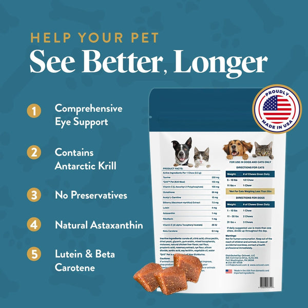 Vision Chews Eye Supplements for Dogs & Cats, 30 Count | Chicken Liver Flavor with Omega-3, Lutein and Antioxidants; No Preservatives, Made in USA, 30-Count Bag2