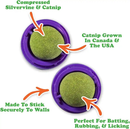 Meowijuana Stick 'N' Lick Catnip Balls, 2-Pack | Purrple Passion | Stickable Catnip & Valerian Root Balls for Cats, 2-Pack; Calming Enrichment for Anxious Cats; Organic, North American-Grown2