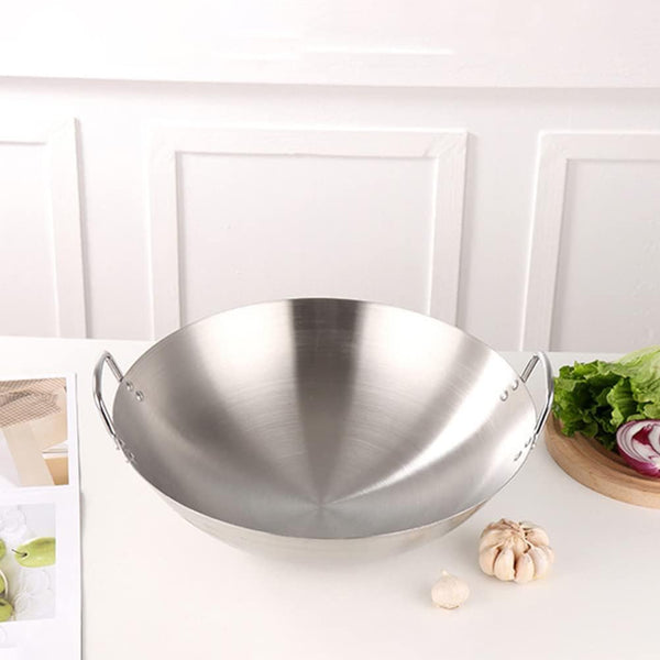 Stainless Steel Wok round Bottom Chinese Wok for Gas Stove Large Fry Pan Large Capacity Saute Pan 12.00X10.82X2.95In Even Heat Retention Easy-Clean Cooking2