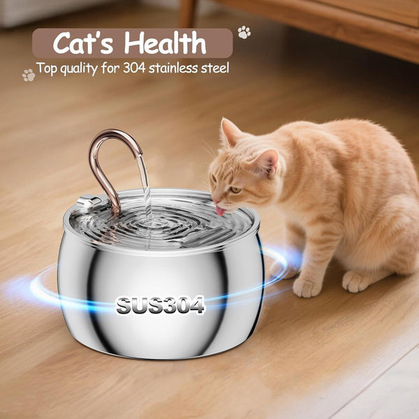 2.5L/84Oz Gooseneck Cat Water Fountain Stainless Steel Quiet | Kitty Spout Cat Fountain for Drinking, Pet Water Fountain for Cats Inside, Automatic Cats Water Dispenser, for Pets2