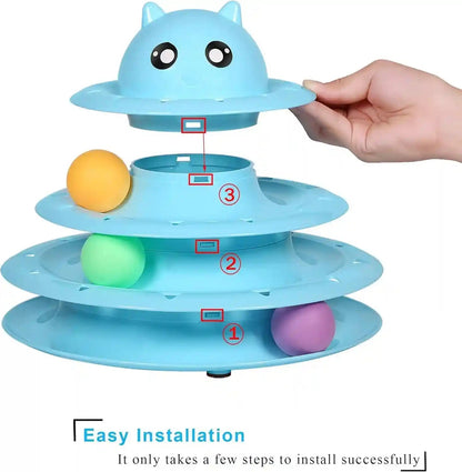UPSKY Cat Toy Roller 3-Level Turntable Cat Toys Balls with Six Colorful Balls Interactive Kitten Fun Mental Physical Exercise Puzzle Kitten Toys3