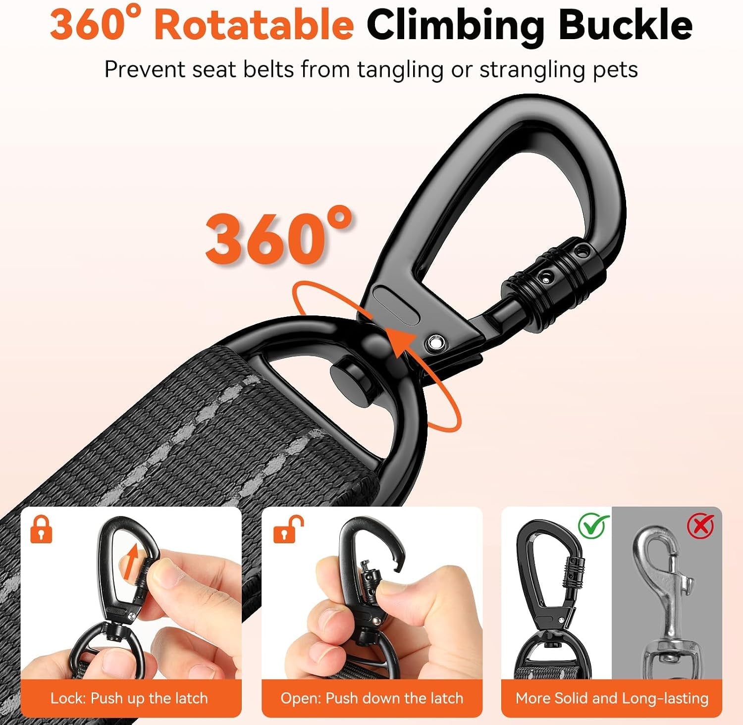 2pcs-dog-seat-belt-dog-car-seat-belt-bungee-for-pet-black-buckle-hook-latch-adjustable-reflective-pet-vehicle-tether-360-swivel-lock-clasp