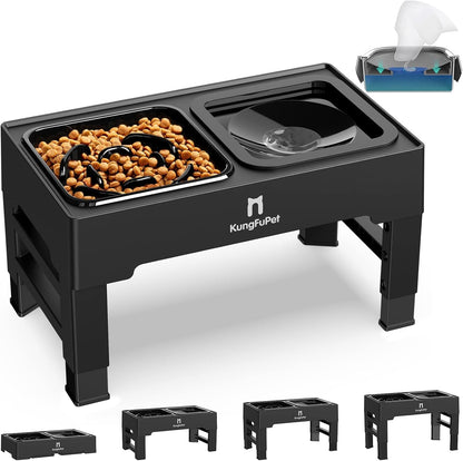 Elevated Dog Bowls, 2-In-1 Raised Slow Feeder Dog Bowls Stand with anti Spill Non-Skid No Shaking Water Bowl 4 Height for Large Medium Dogs[Upgrade Version]1