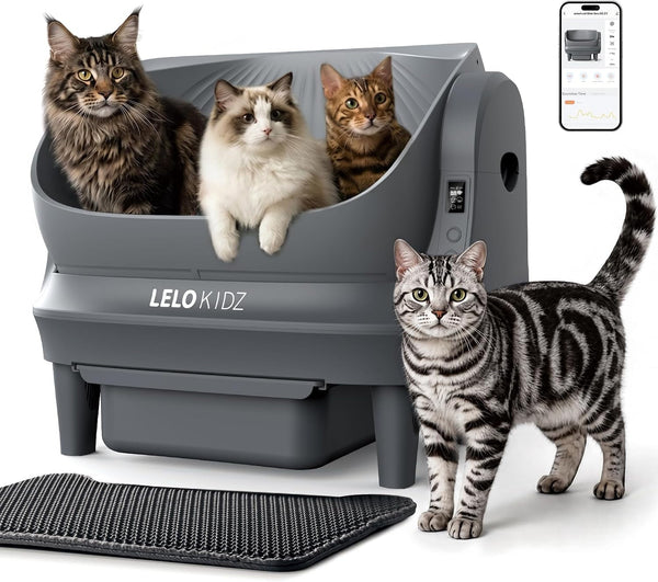 Self Cleaning Litter Box, Open Top 105L Automatic Litter Box for Multiple Cats, App Control, Safety Sensor, Anti-Pinch, Includes Mat & Liner - Gray1