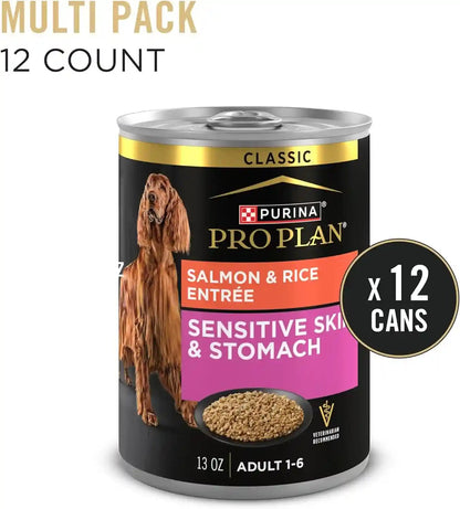 Purina Pro Plan Sensitive Skin and Stomach Dog Food Wet Classic Pate Salmon and Rice Entrée - (Pack of 12) 13 Oz. Cans3
