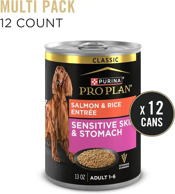 Purina Pro Plan Sensitive Skin and Stomach Dog Food Wet Classic Pate Salmon and Rice Entrée - (Pack of 12) 13 Oz. Cans3