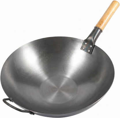 Wok Pan - Nonstick Wrought Iron Wok, Uncoated Forged Iron Stir Fry Pan with Wooden Handle, Silver 15 Inch1