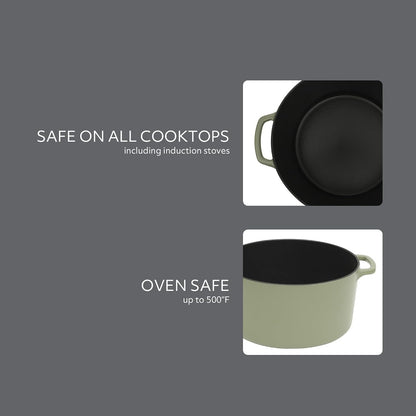 Sur La Table Kitchen Essential Supper Club 5-Quart Enamel-Coated Cast Iron Dutch Oven Pot with Oven Safe Glass Lid, Oven-To-Table Cookware for Bread, Soups, Stews & Braising - Juniper Green5