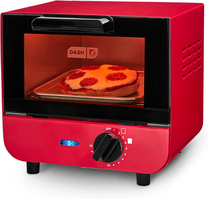 Mini Toaster Oven | Small Toaster Oven for Dorms, Apartments, & Small Kitchens, Adjustable Timer Dial with Auto Shutoff, Removable Cooking Tray & Crumb Catch, Red1