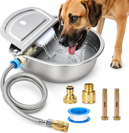 FHTONGE 304 Stainless Steel Automatic Dog Water Bowl Dispenser with Outfall | Float Valves Auto Fill, Wall-Mounted Dog Waterer for Outdoor Big Dog Livestock Poultry Horse Cow Goat Pig Chicken Duck Rabbit10