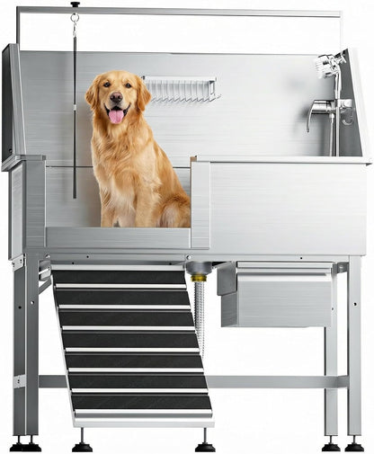 38" Stainless Steel Dog Washing Station Professional Dog Bath(38In) | Seamless Soaking Tub,Non-Slip & Leak-Proof,Bottom Storage Shelf & Hair Catcher,Pet Grooming for Small & Medium Dogs11